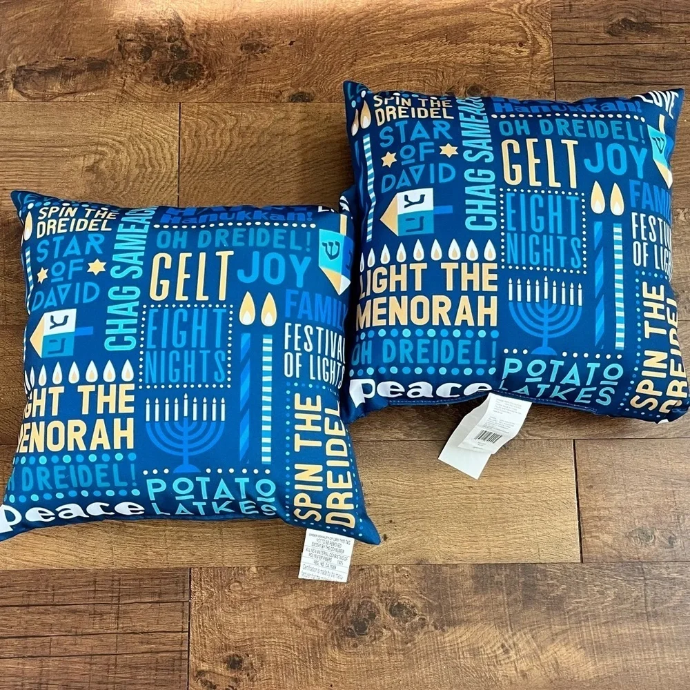 2 brand new Hanukkah pillows “light the menorah” 18”x18” decor 8 nights